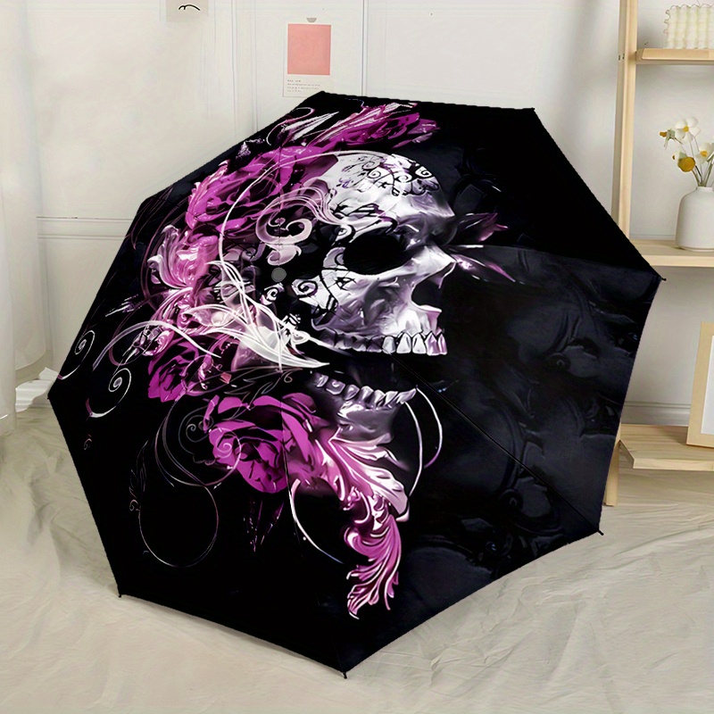 Outdoor Adventure Golf - 1pc Pink Rose Skull Umbrella Compact