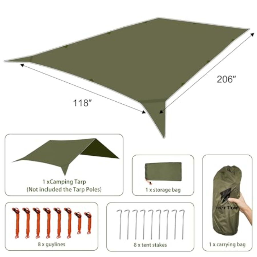 17 × 10 Feet Large Camping Ten - Hammock Rain Tarp のレビューと価格