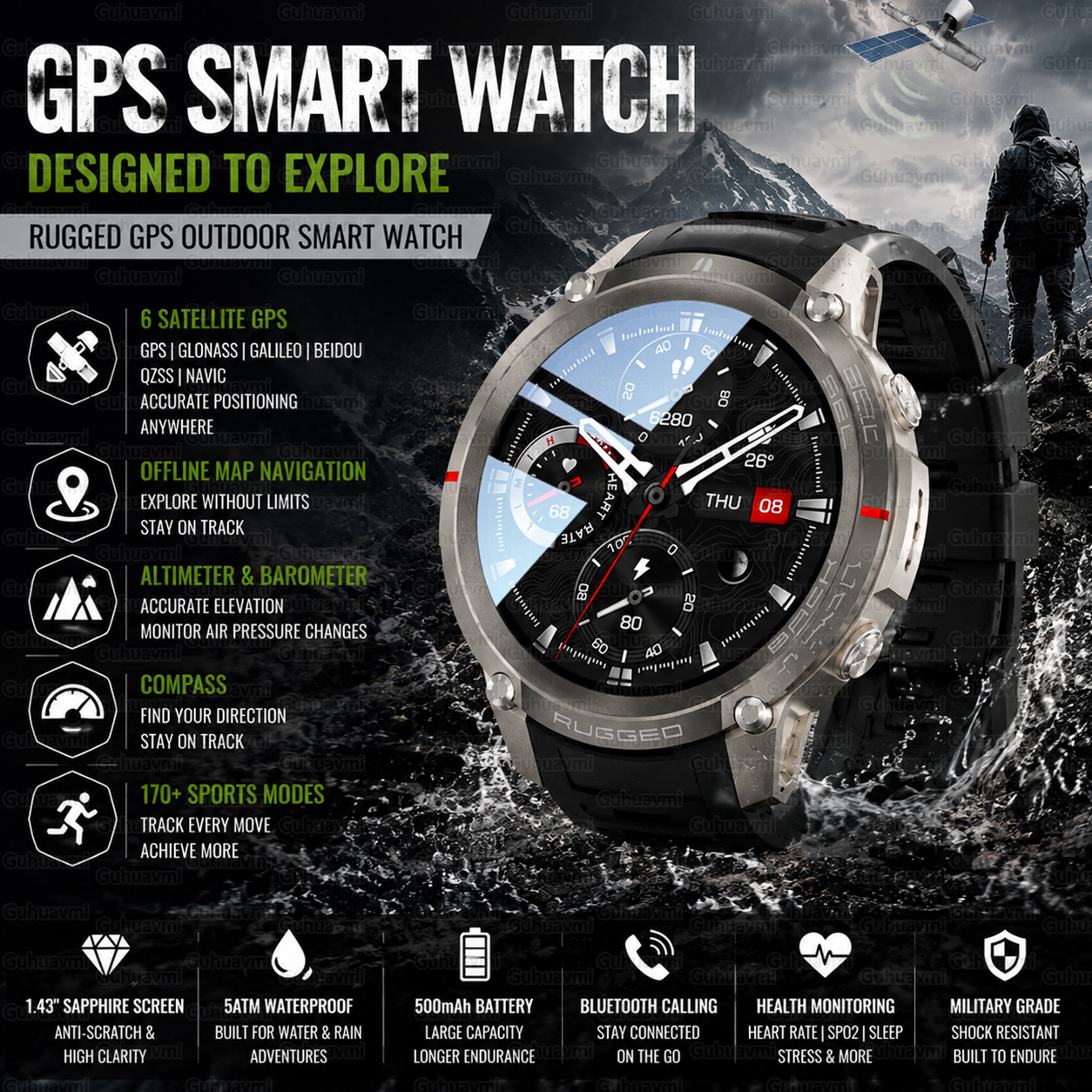 Outdoor Tactical GPS Smart Wat - Outdoor Adventure Hours のレビューと価格